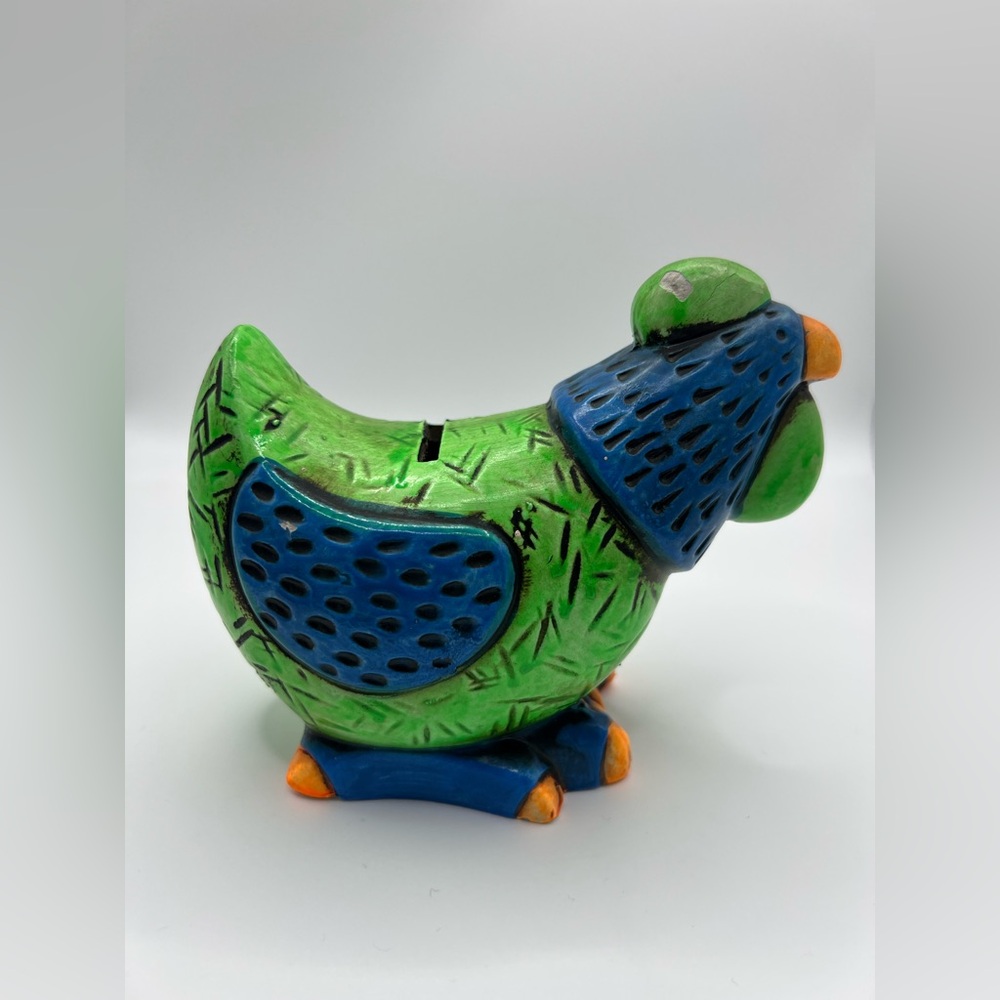 Colorful Green & Orange Chicken Hen Slot Coin Piggy Bank Figurine Collectible - Picture 6 of 16